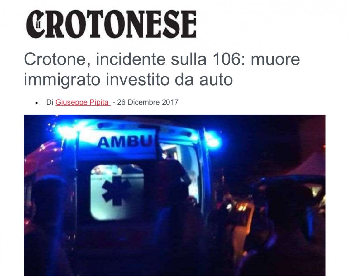 Crotone | Ragazzo deceduto a seguito di incidente