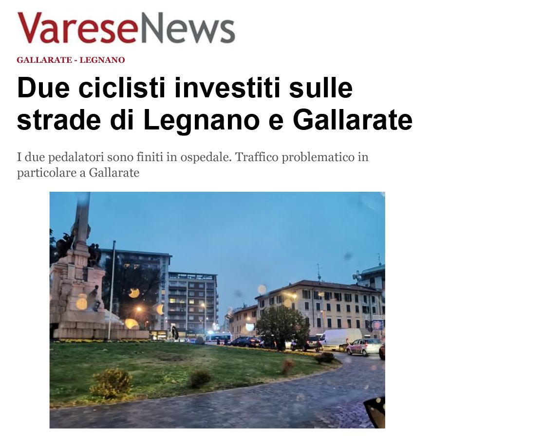 Due ciclisti investiti sulle strade di Legnano e Gallarate